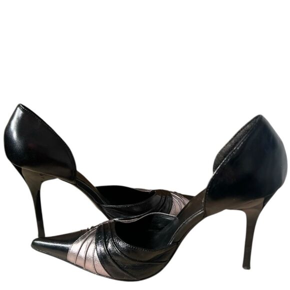 Black and Silver D'Orsay Pointed Toe Heels (W 7.5) - Picture 5 of 12